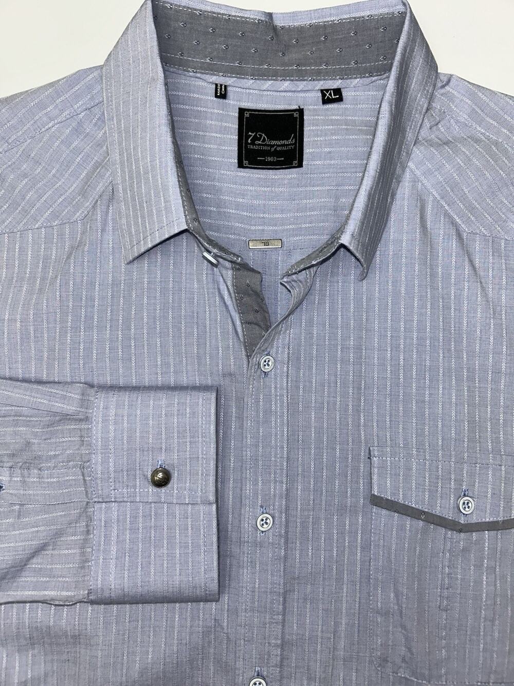 7 Diamonds Men’s XL Light Blue Striped Long Sleeve Contrast Cuff Button Shirt